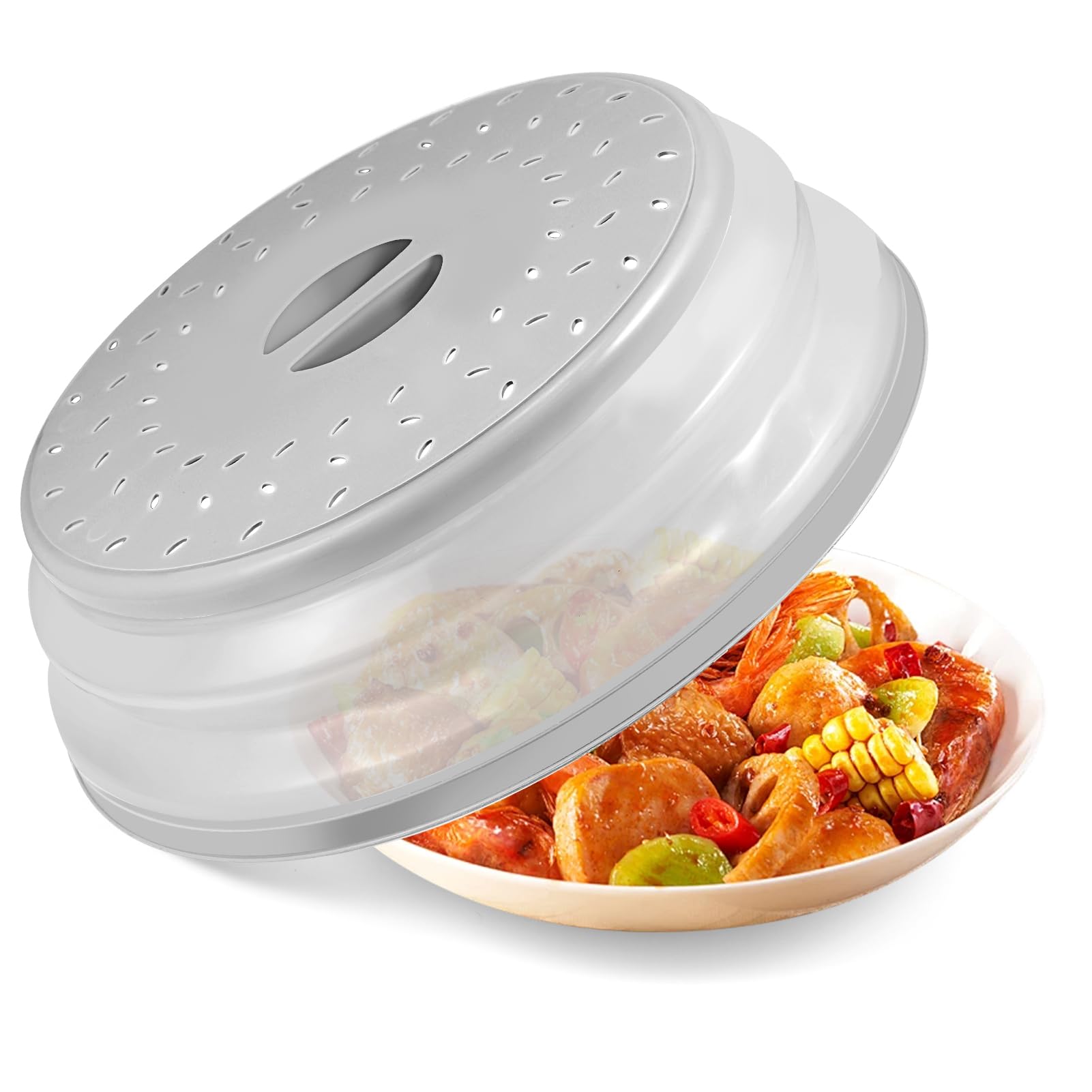 Large Collapsible Microwave Cover for Food, 12.2inch Microwave Splatter Cover, Microwave Plate&Dish Cover with Easy Grip Handle,