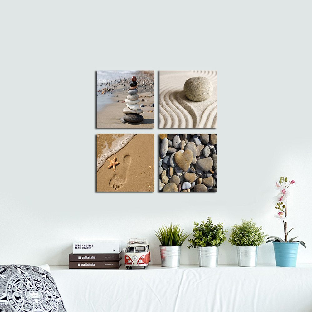 Wieco Art Romantic Beach Theme 4 Piece Modern Giclee Artwork Sea Beach Ocean Canvas Prints Contemporary Abstract Seascape Pictur