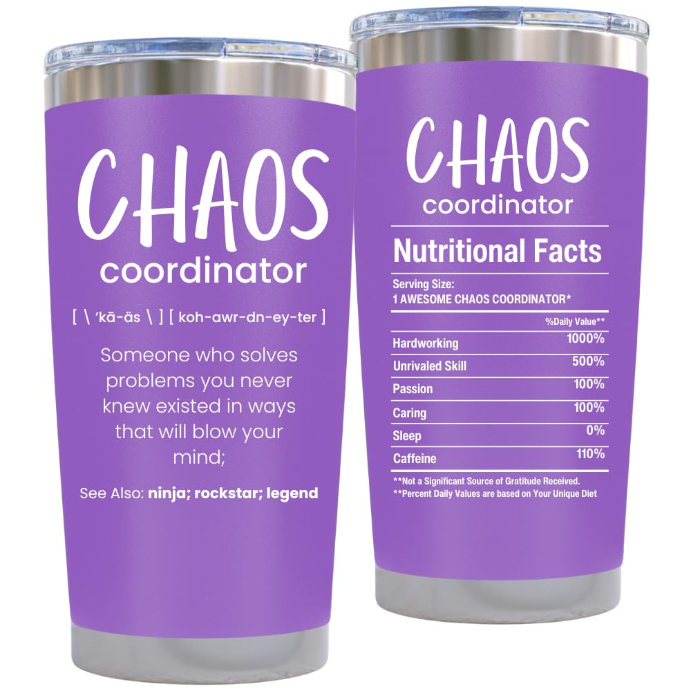 KLUBI Chaos Coordinator Gifts for Women - Nurse Appreciation Gifts for Her 20oz Purple Tumbler for Women, Bosses Day, Nurse Mana