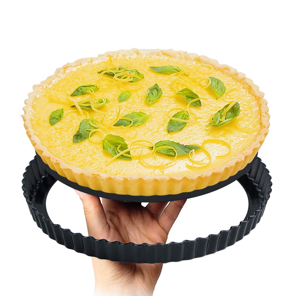 Webake 9 Inch Round Tart Pan With Removable Loose Bottom, Non-Stick Carbon Steel Fluted Flan Quiche Pan Large Tart Tin