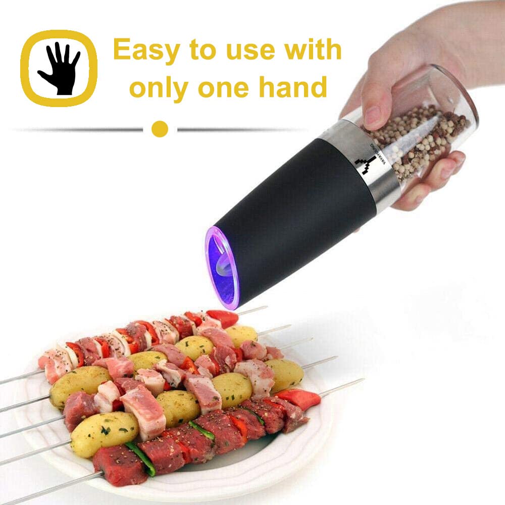 Yayayoung Gravity Electric Grinder Set Of 2,Automatic Pepper And Salt Mill Grinder With Blue Led Light,Electric Pepper Mill With