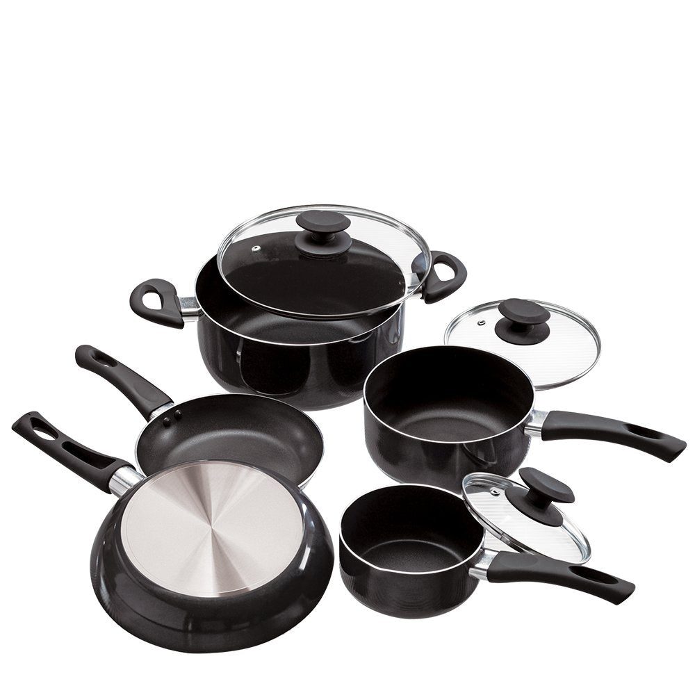 Ecolution Elements 8 Piece Nonstick Cookware Set, Pfoa Free, Tempered Glass Steam Vented Lids, Grey