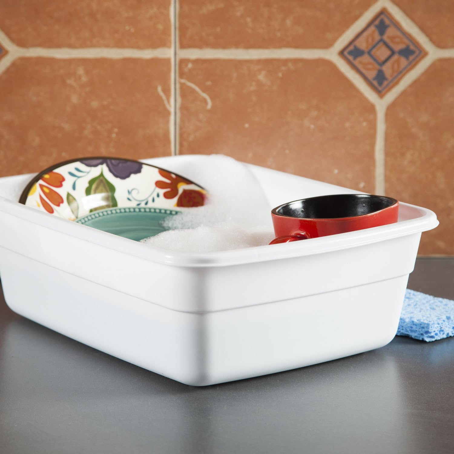 Sterilite 8 Qt Dishpan, Bin Ideal For Soaking And Cleaning Dirty Dishes In The Kitchen Sink, White, 12-Pack