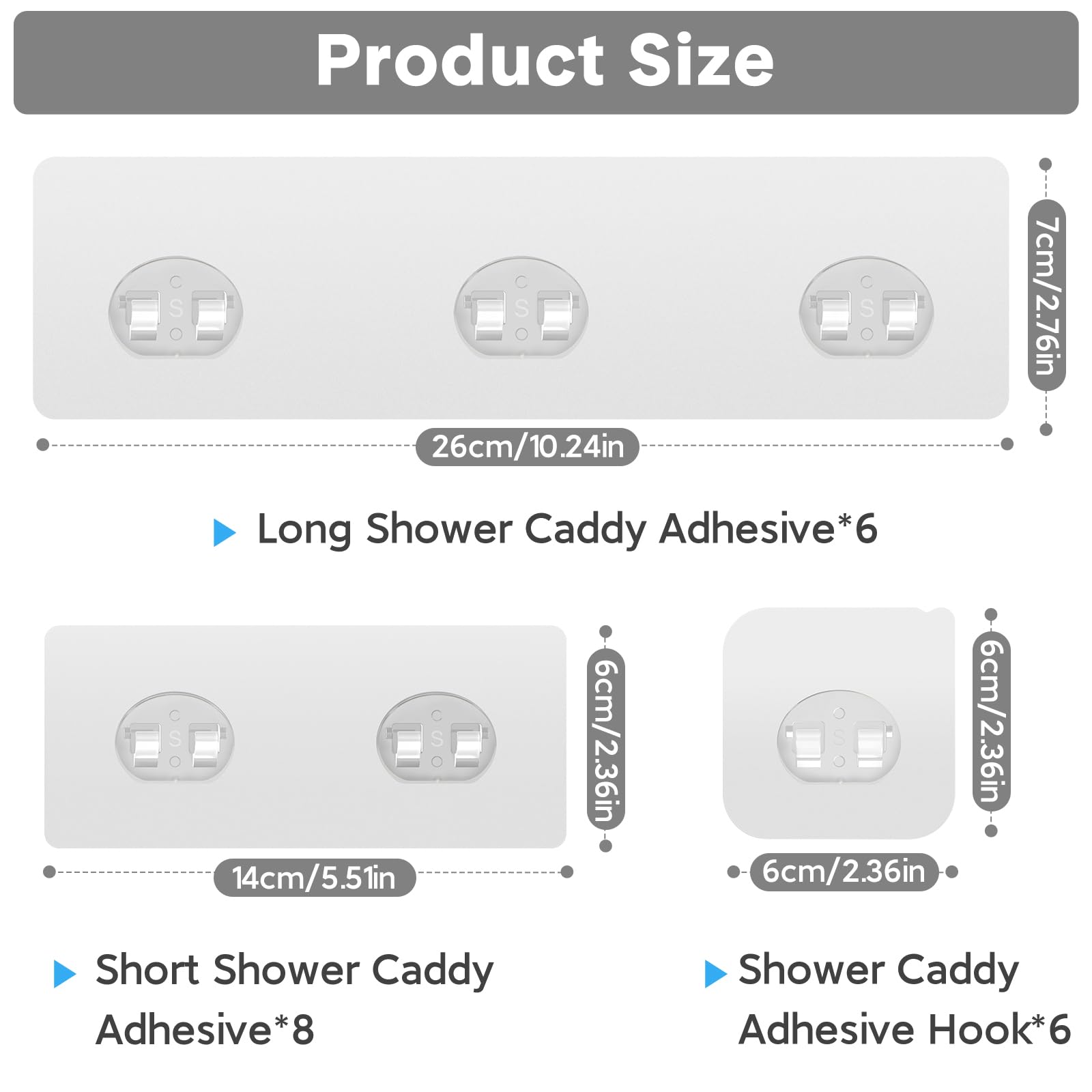 Lsnisni 20 Pack Shower Caddy Adhesive Replacement, Strong Adhesive Hooks For Shower Caddy, Waterproof Shower Adhesive Strips, No