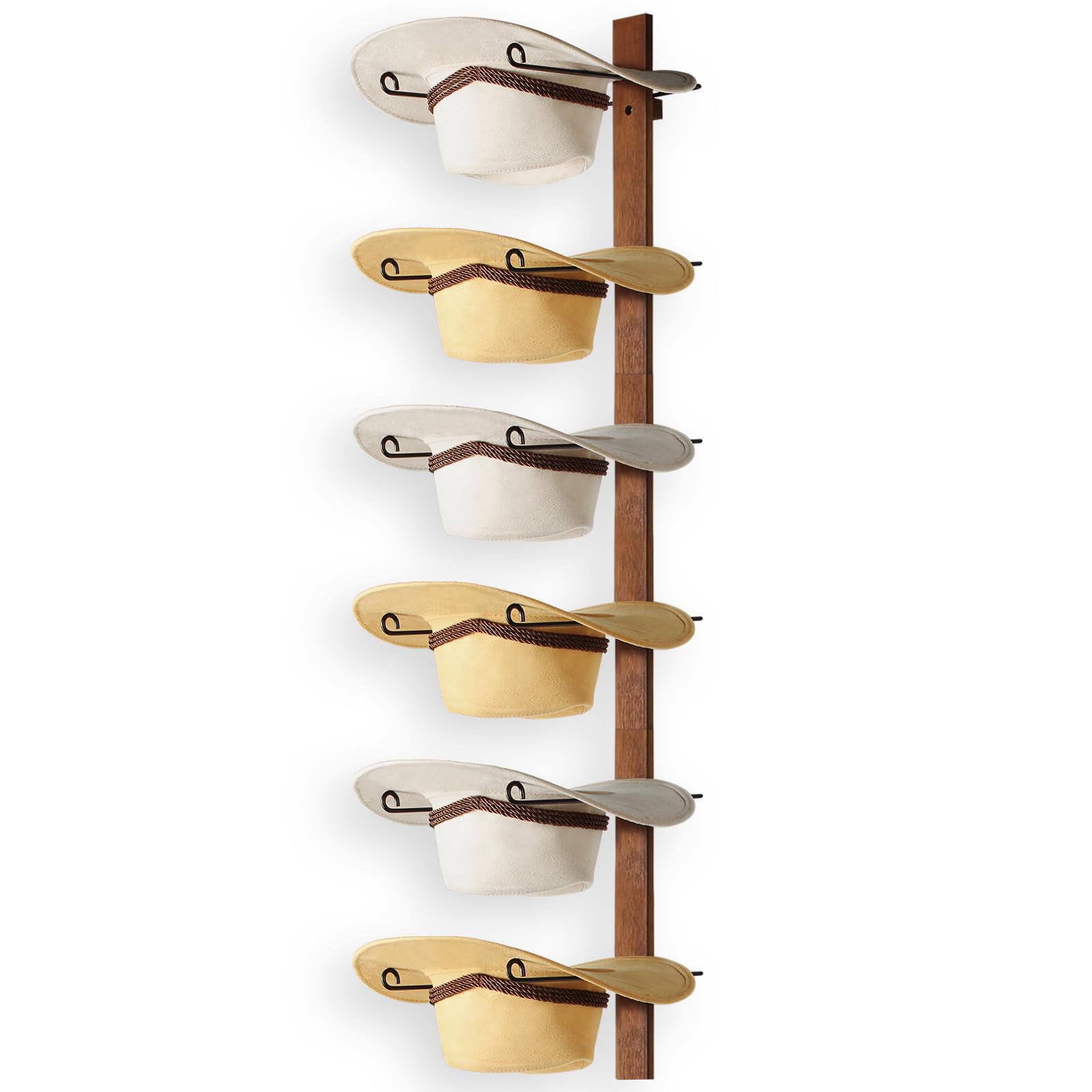Fluffytree Cowboy Hat Rack, 6 Pieces Hat Rack For Cowboy Hats With Wooden Board, Metal Cowboy Hat Holder Wall Storage Hat Holder