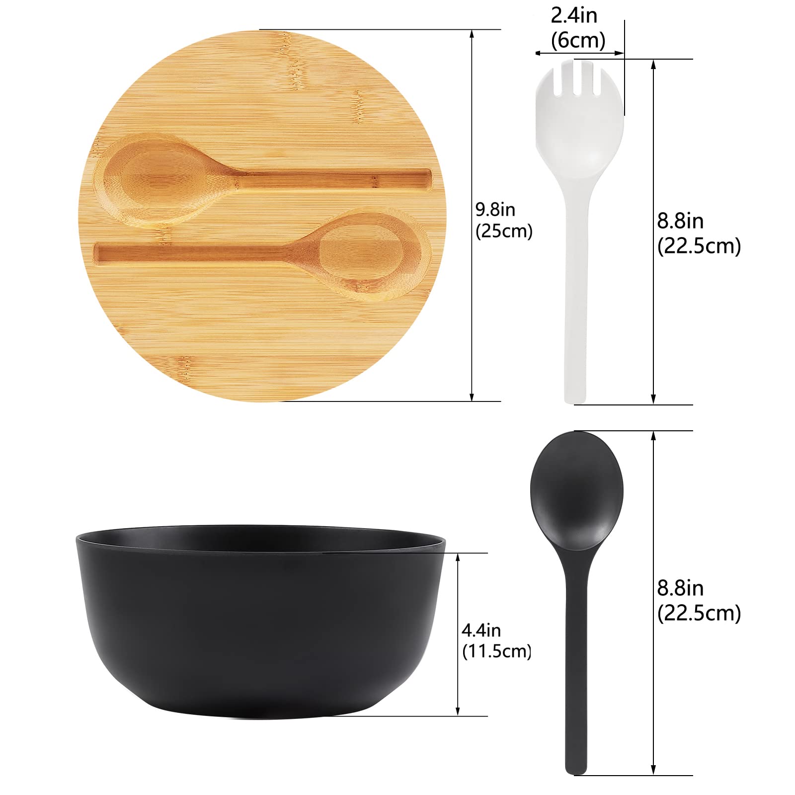 Ecohagou 10'' Large Salad Serving Bowl With Utensils In Lid, Bamboo Fiber Salad Bowl With Lid, Mixing Bowl With Servers Set For