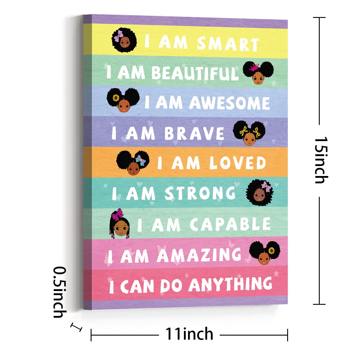 Affirmation Wall Decor,I Am Smart Black Girl Affirmation Inspirational Wall Art Canvas,Black Girl Motivational Canvas Framed Wal