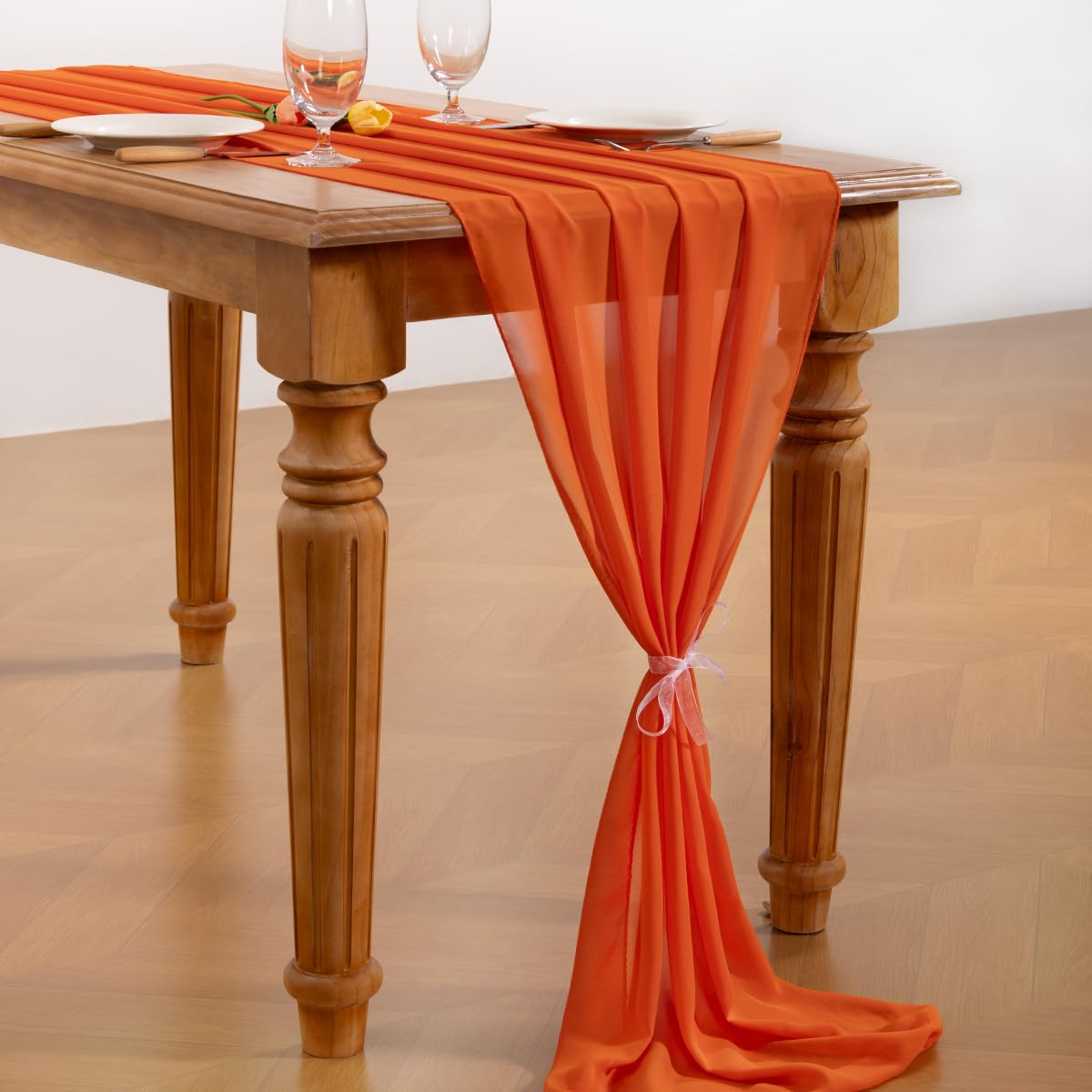 Socomi 14ft Orange Fall Thanksgiving Chiffon Table Runner 29x170 in Sheer Wedding Runner Romantic Rustic Table Runner for Baby S