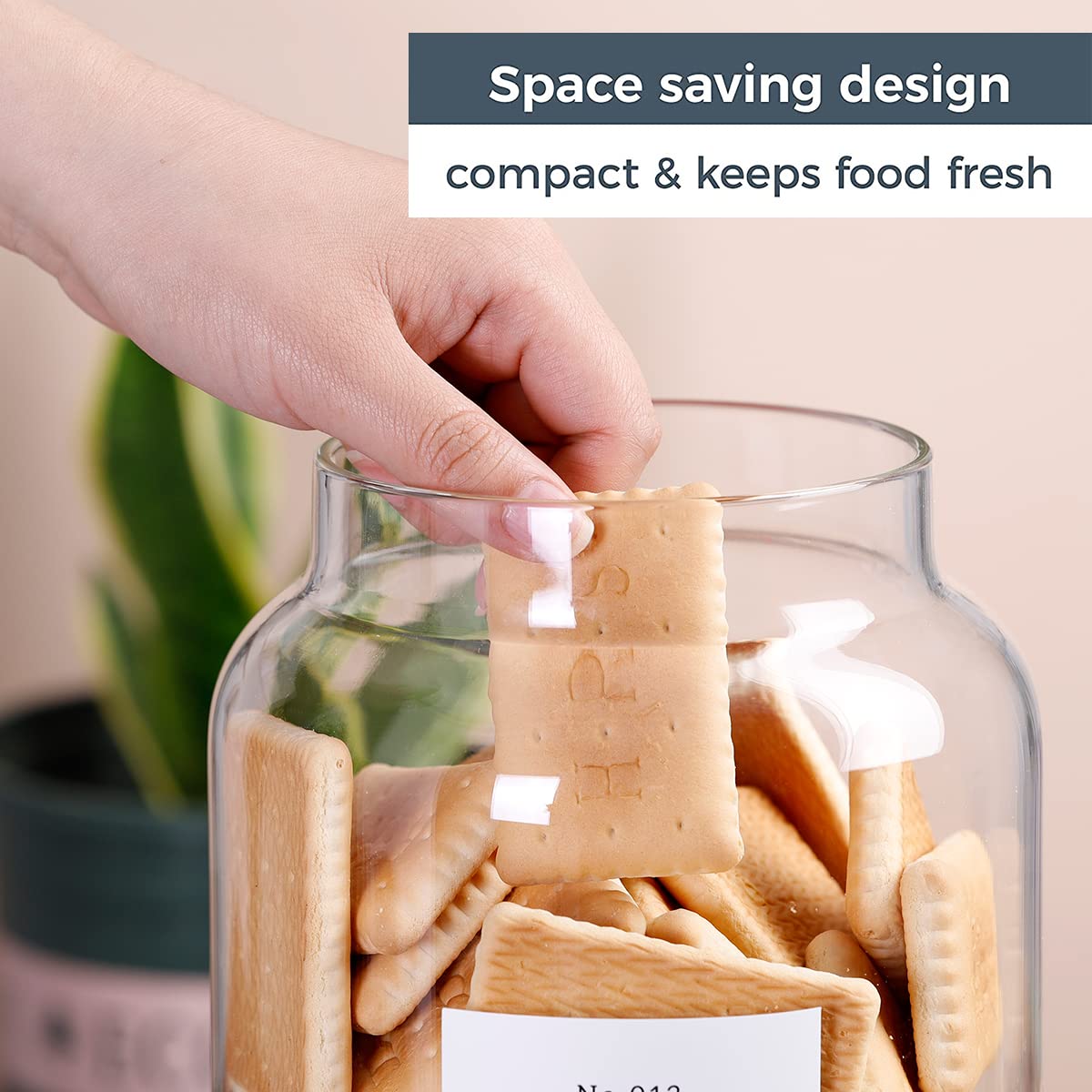 1 Gallon Large Glass Cookie Jar With Airtight Acacia Lids - Thicken Big Food Storage Containers With 42 Kitchen Waterproof Pantr