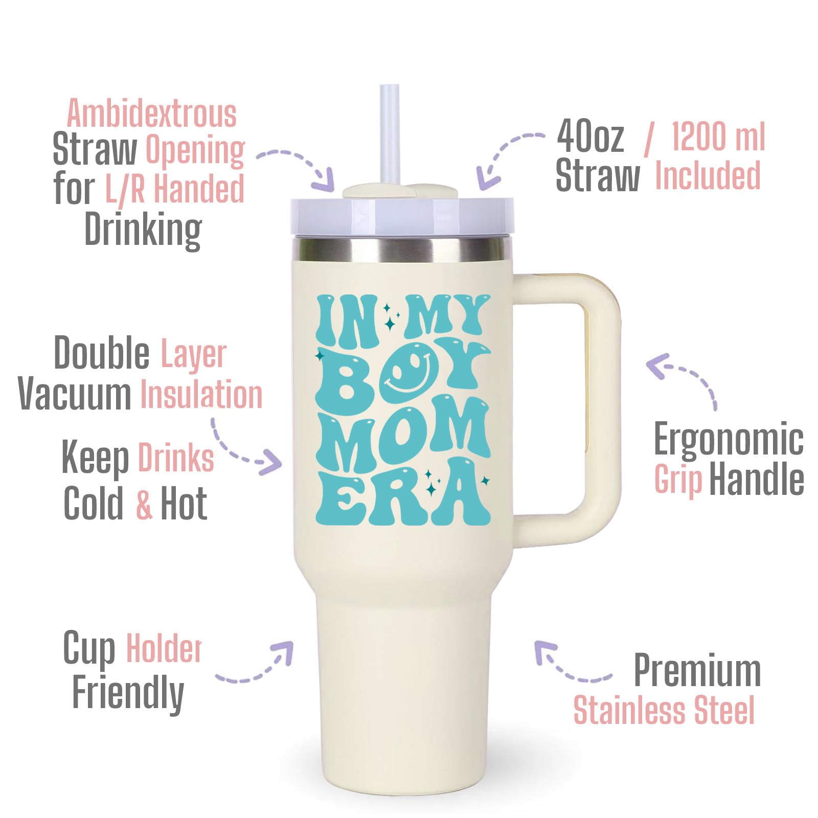 Boy Mom Cup Tumblers Gifts.40oz In My Boy Mom Era Tumbler with Handle.40oz Birthday Christmas Mothers Day Gifts for boy mom.