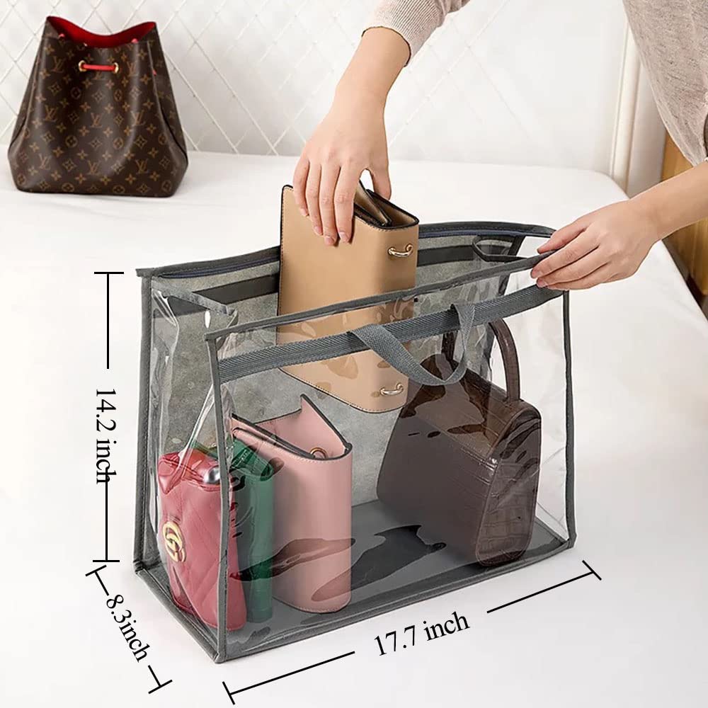 Fazhongfa 6Pcs Dust Bags For Handbags Clear Purse Storage Organizer Non-Woven Hanging Bag Closet With Zipper And Handle (Xl Ligh