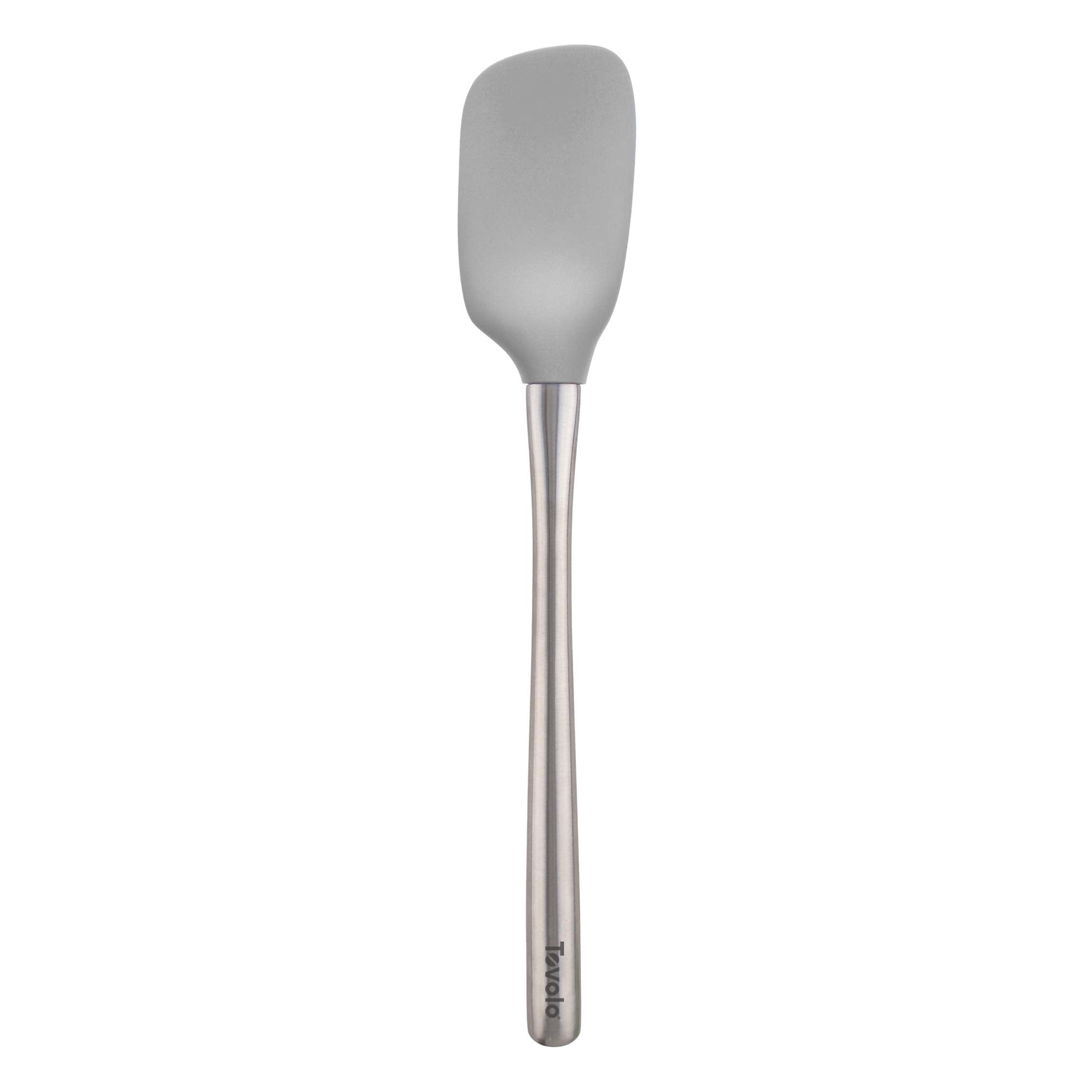 Tovolo Spoon Spatula Spoonula with Stainless Steel Handle Ergonomic Grip Oyster Gray, Silicone Scoopula Kitchen Utensil Non Scra