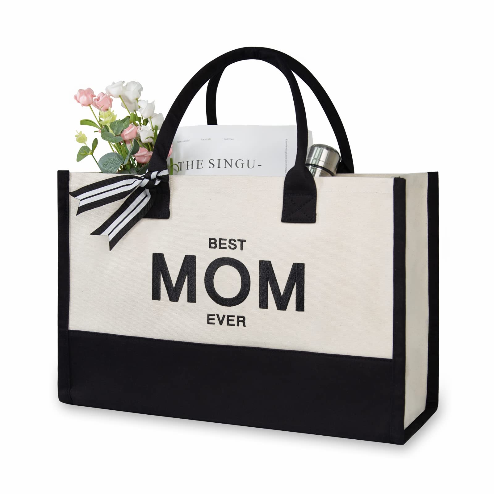 Topdesign Embroidery Canvas Tote Bag For Women, Best Mom Ever Gifts For Mom From Daughter Or Son, Unique Mom Birthday, Mothers D