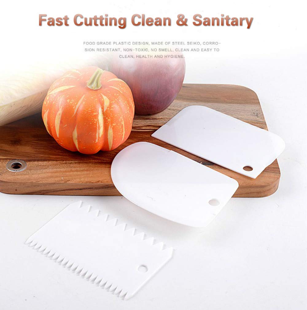 3 Pieces Dough Scraper Flexible Plastic Multipurpose Food Bench Bowl Scraper With Curved And Flat For Bread Dough Cake Fondant I