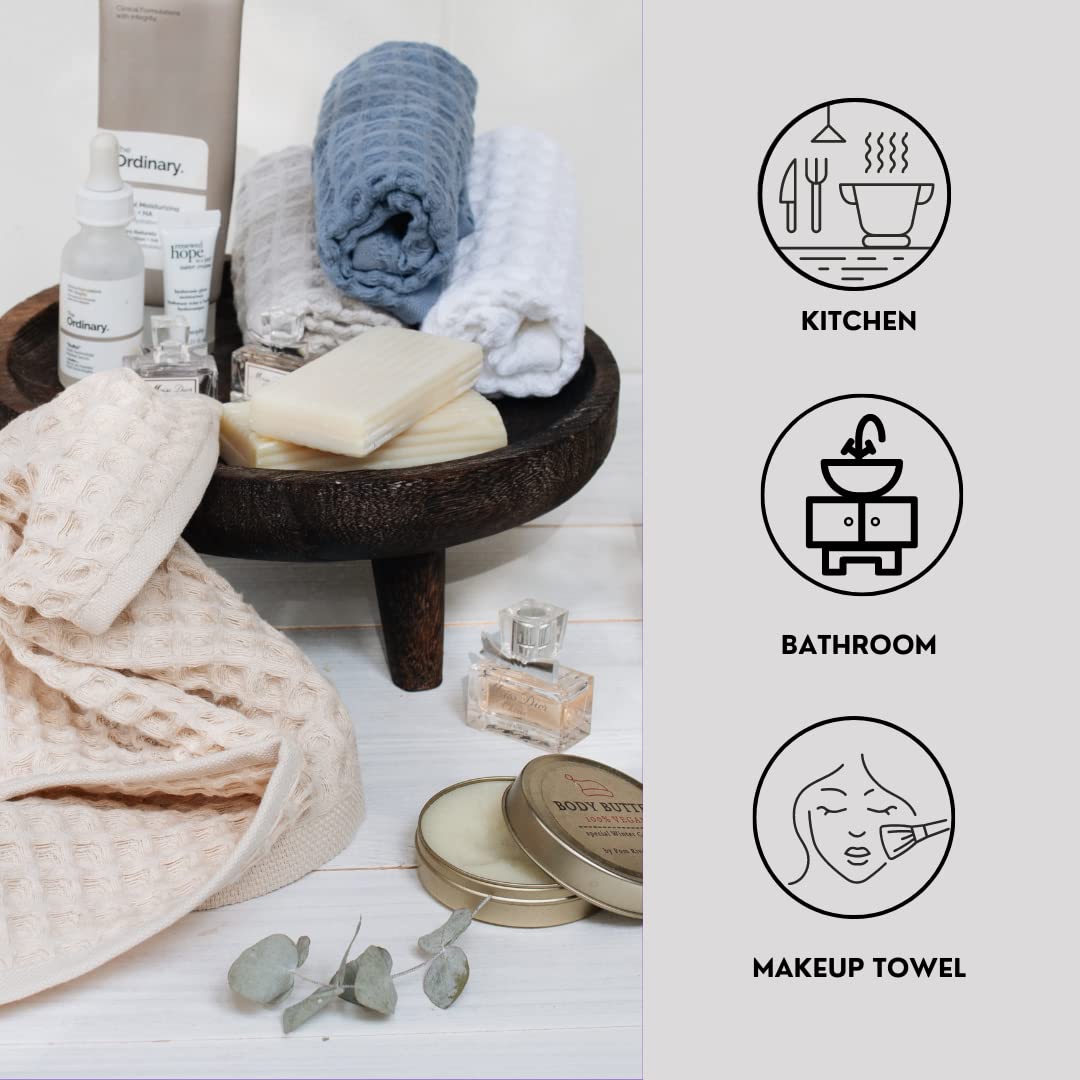 Sea Me At Home Waffle Washcloth Set, 100% Cotton (4 Pcs Washcloth 13X13 Inches, Neutral)