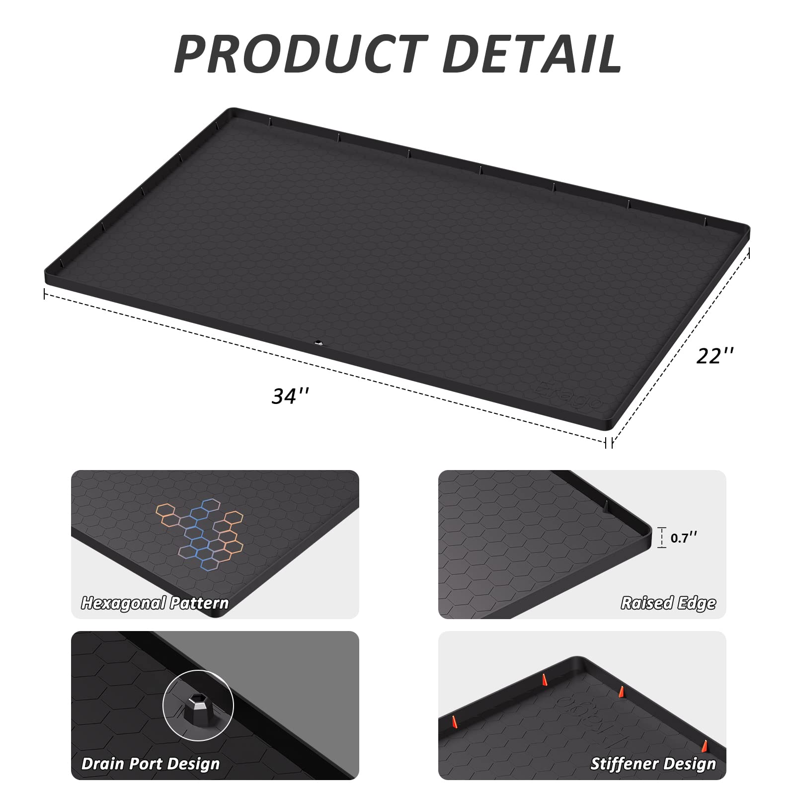 Waterproof Under Sink Mat, 34'' X 22'' Silicone Under Sink Liner Cabinet Mat Protector/Drips Leaks Spills Tray For Kitchen Bathr