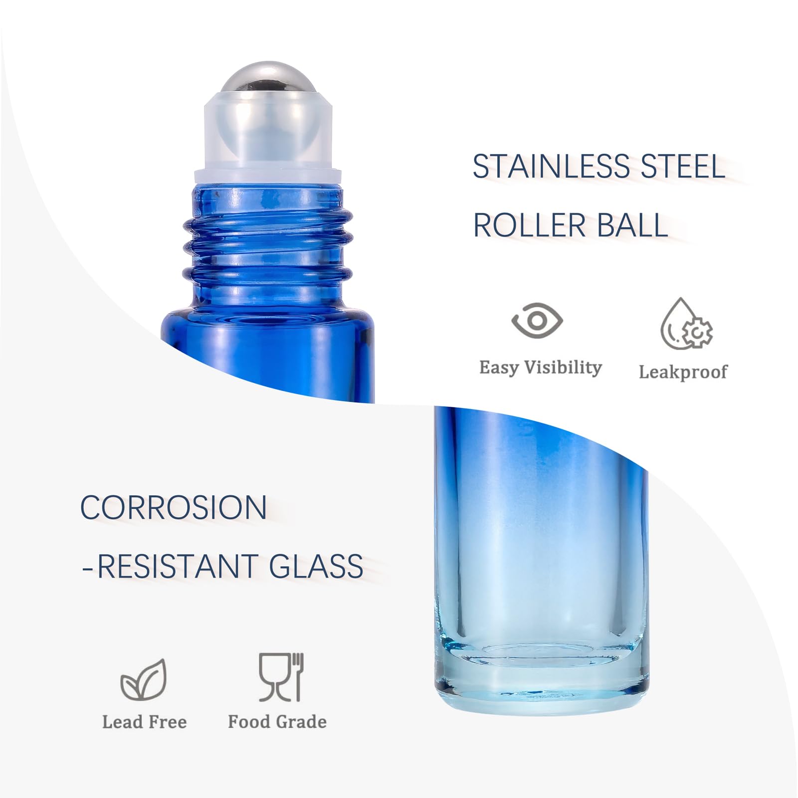 Jiuwu 10Pcs Roller Bottles 5Ml Essential Oil Glass Blue Gradient Silver Screw Cap Bottle With Roller Ball For Perfume Vials (1 O