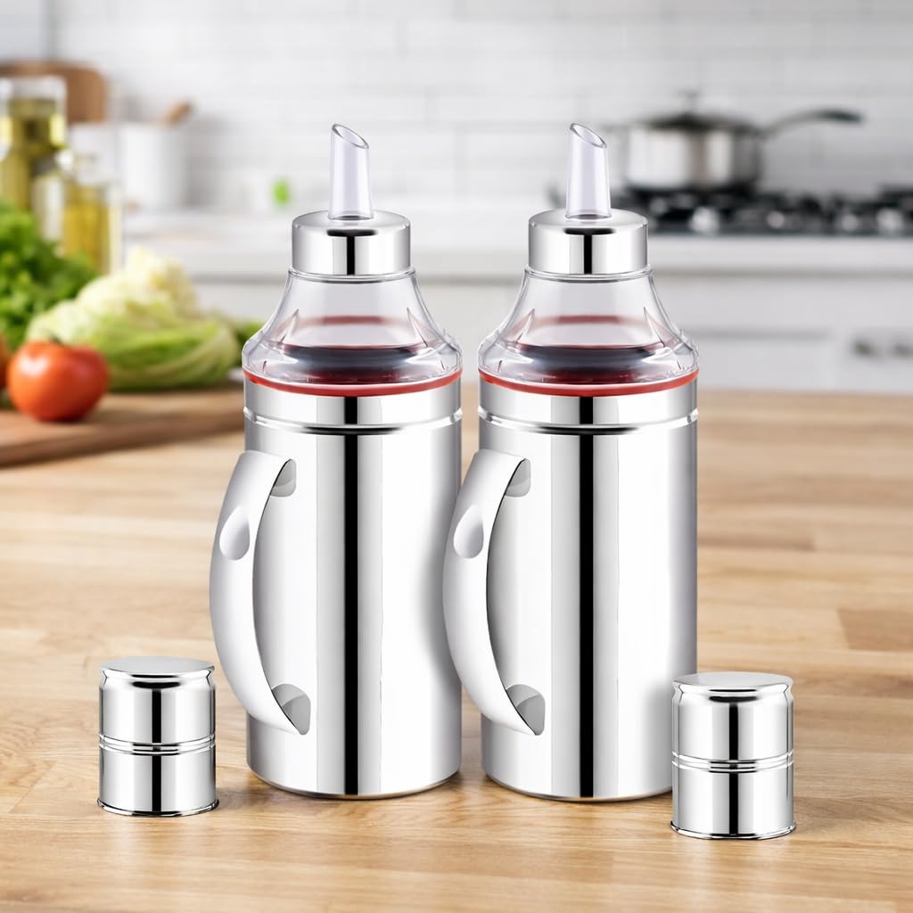 Smartmaison Stainless Steel Oil Dispenser With Nozzle 1 Litre (1000 Ml) Pack Of 2