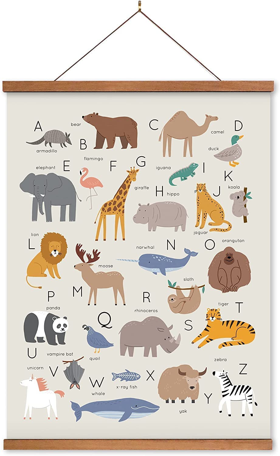 Lenny'S World Animal Alphabet Poster On Linen Canvas With Teak Wooden Poster Hanger (Abc Animals) Durable Ready To Hang Learning