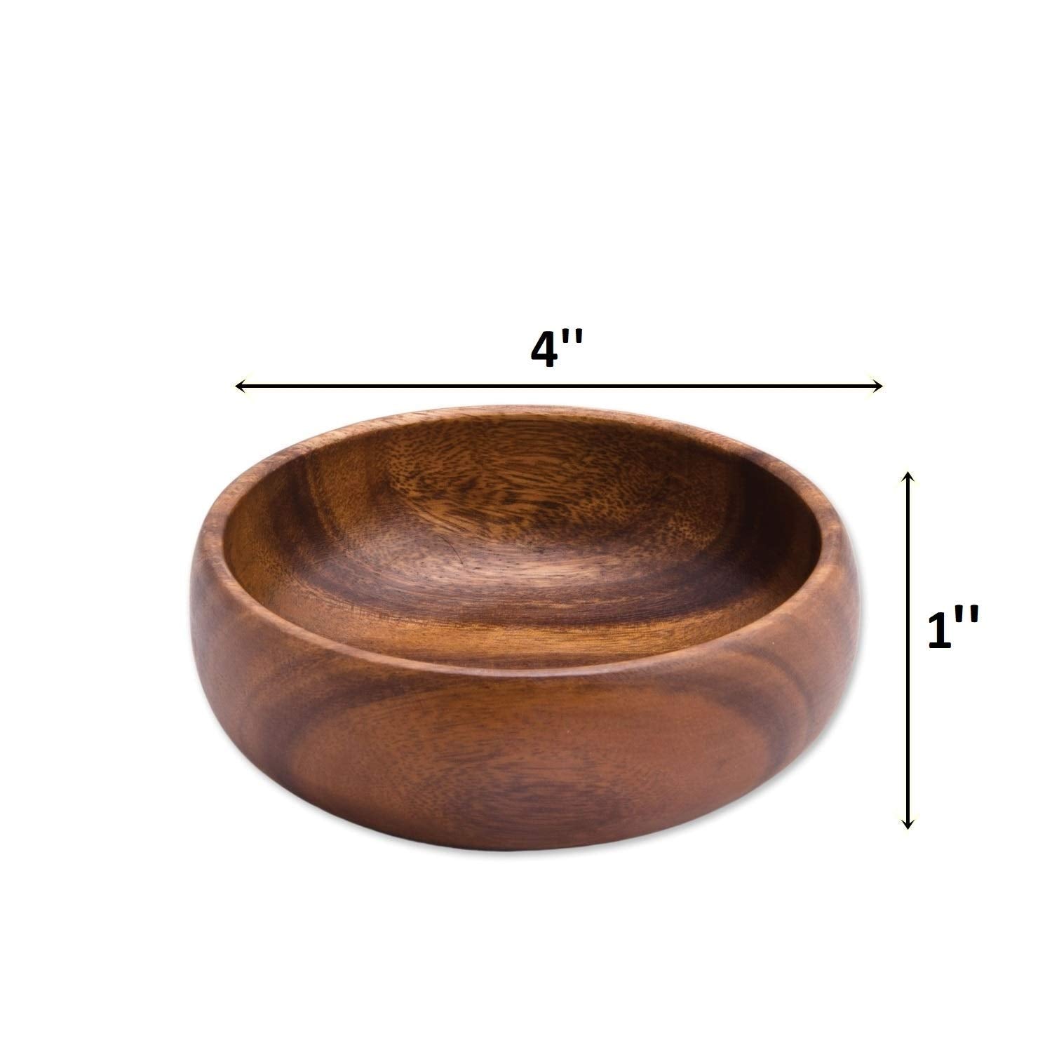 Acacia Handmade Wood Carved Plates - Set Of 4 Calabash Bowls Size 4'' (Round)