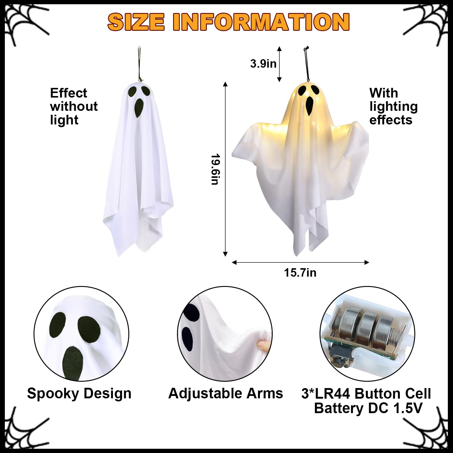 Halloween Decorations 19.6  Hanging Ghosts Light Up Kit Decor Warm LED Ghost Light Indoor Bedroom Wall Outdoor Fall Party Garden