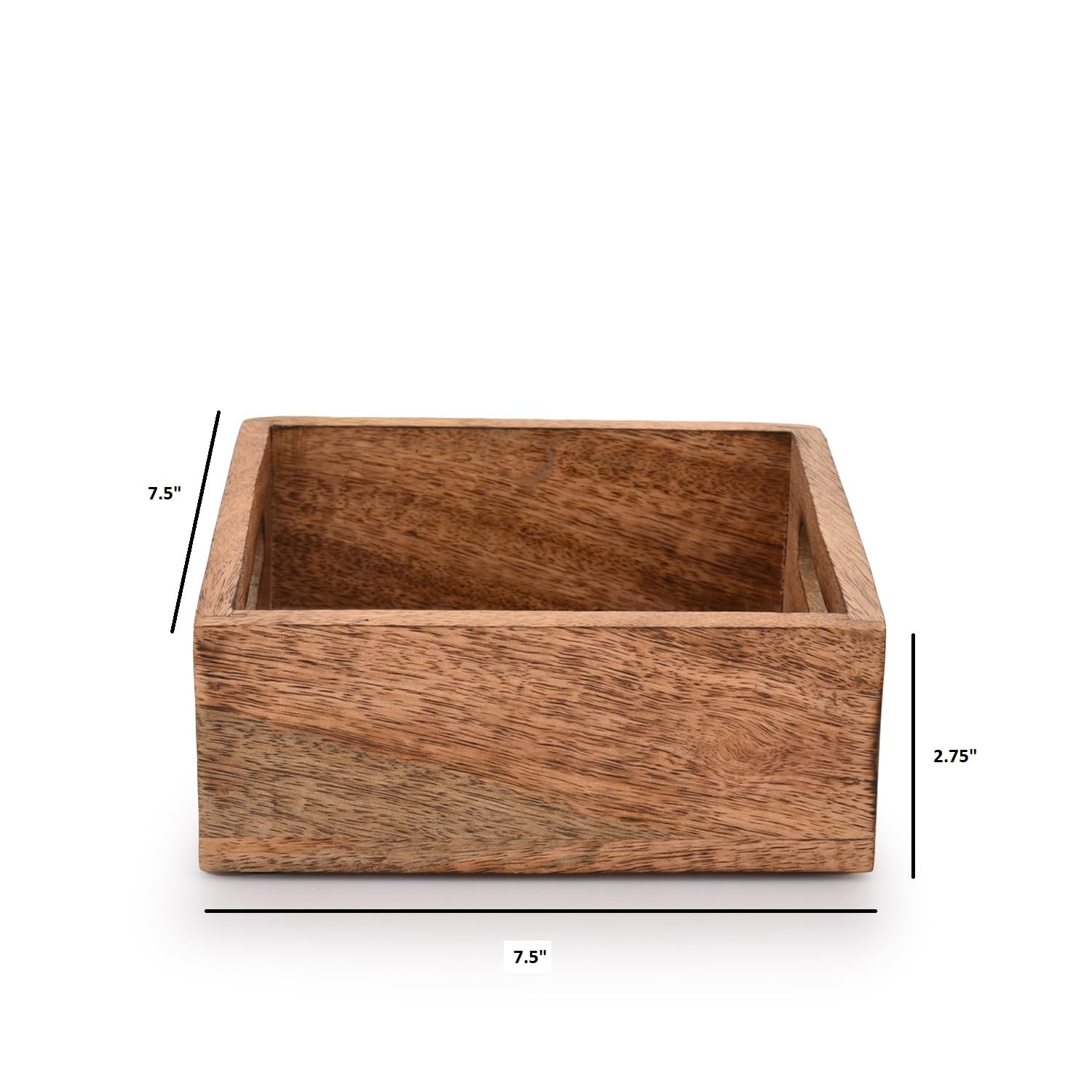 Samhita Square Burning Finish Mango Wood Napkin Holder For Restaurant Decor Kitchen Bar Accessories (7.5''X 7.5''X 2.75'')