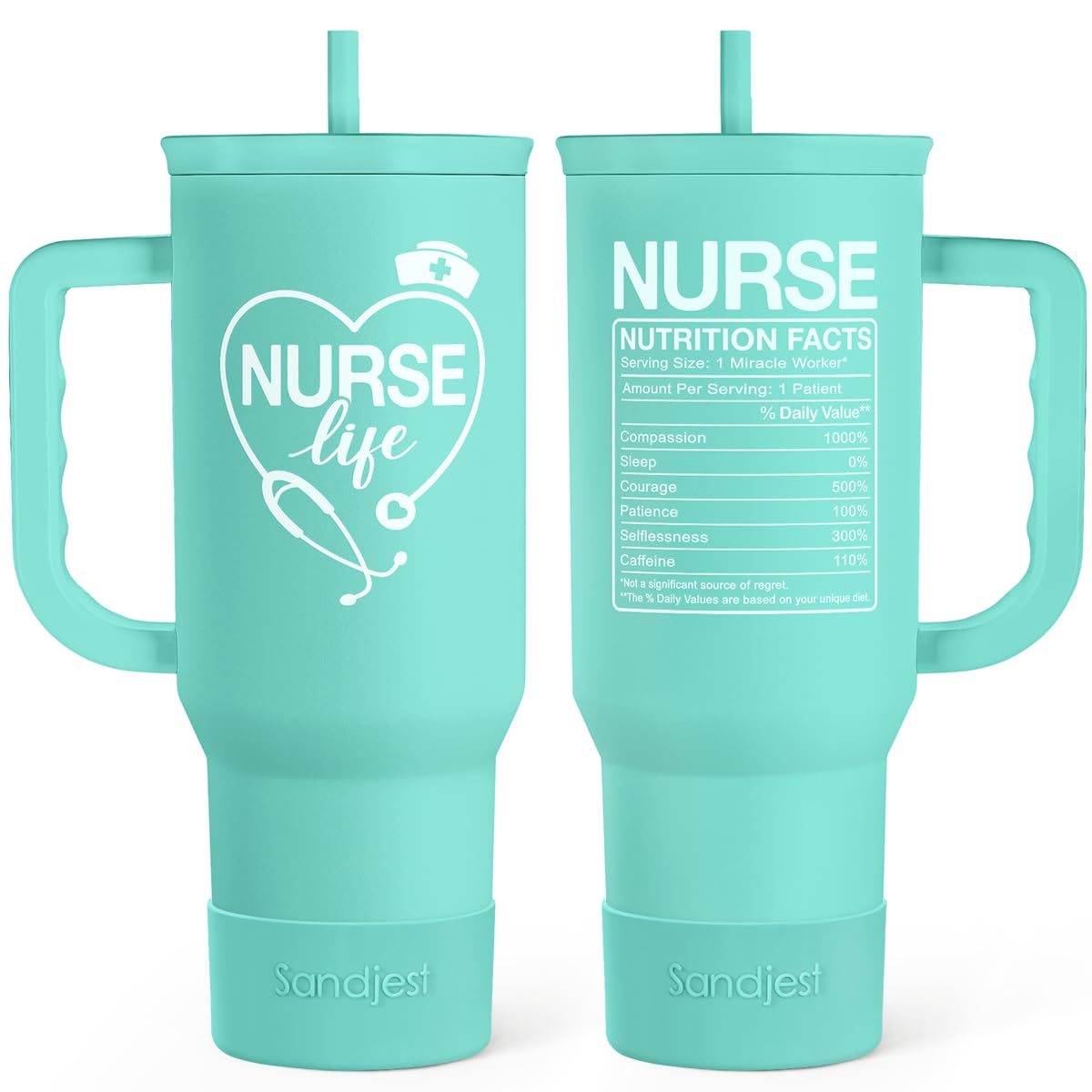 Nurse Gift Tumbler 40oz with Handle and Straw - Nutrition Facts Insulated Stainless Steel Travel Coffee Mug for Nursing Friends 