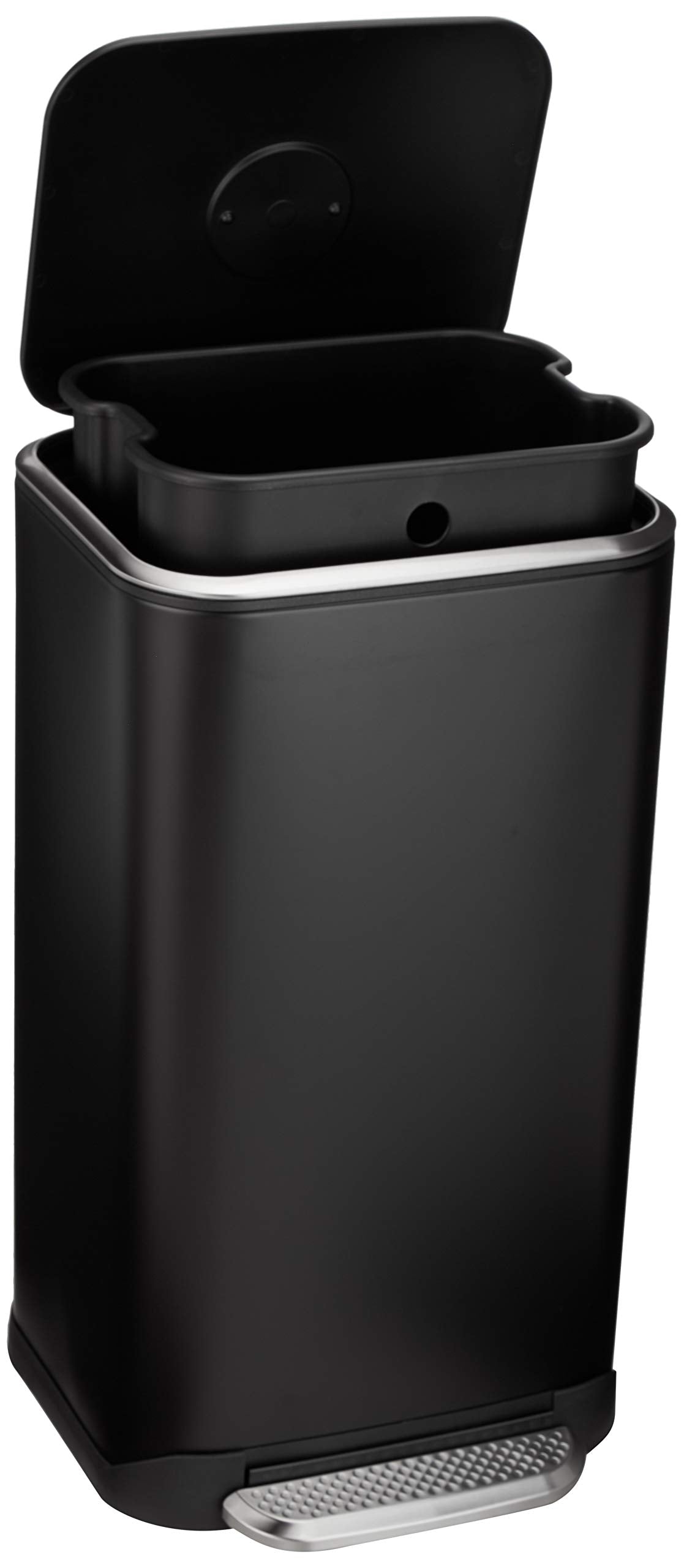 Amazon Basics Metal Rectangular Trash Can With Liner and Soft-Close Foot Pedal  32 Liter / 8.5 Gallon  Black