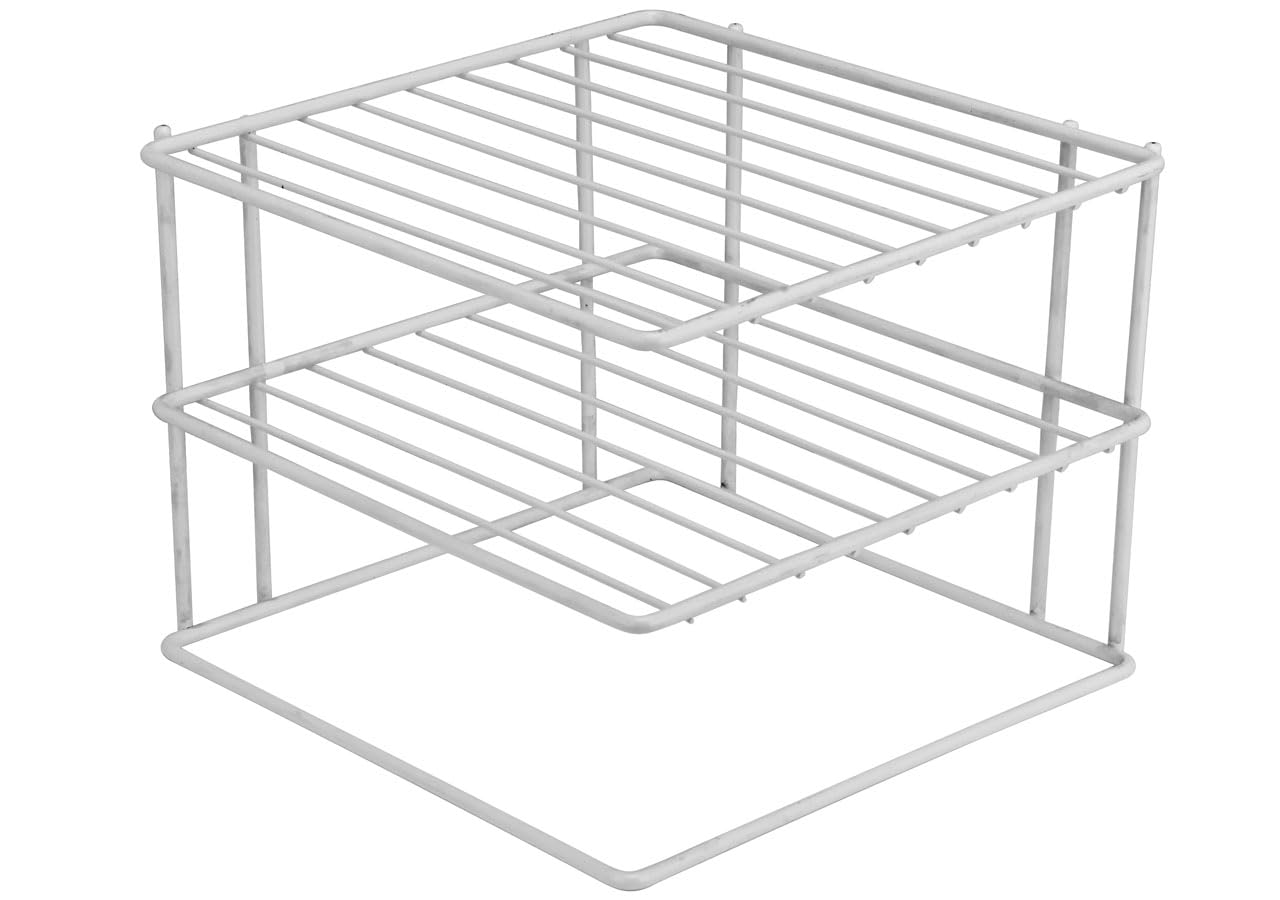 Silver Line Alloy Steel Plate Dish Corner Shelf Floor Standing Or Tabletop Rack Stand (26 * 26 * 20 Cm, White) (1 Unit, White)