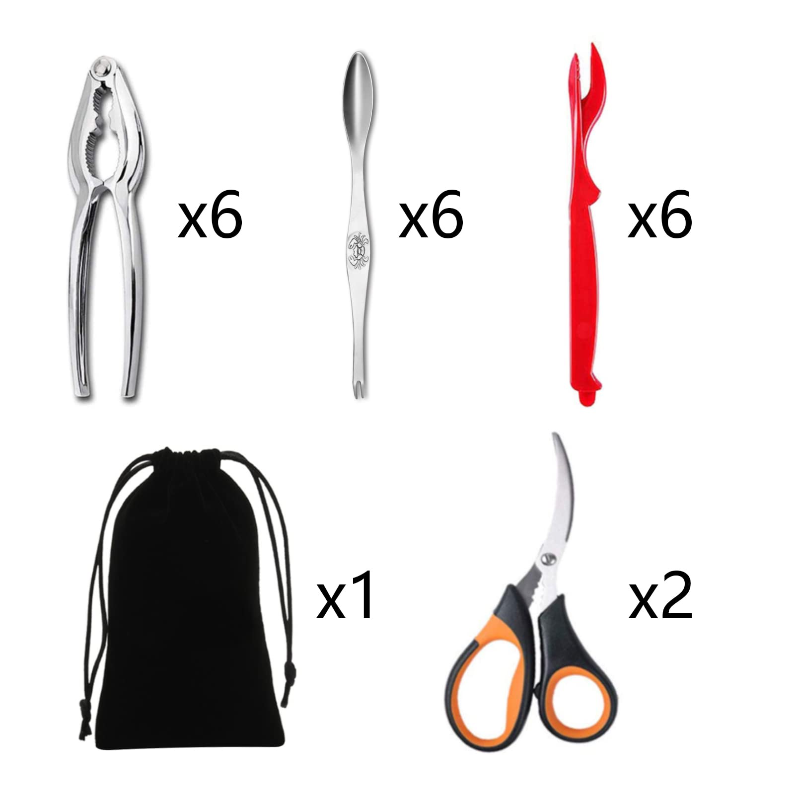 Artcome 21 Piece Seafood Tools Set - 6 Crab Crackers, 6 Lobster Shellers, 6 Wide Crab Forks, 2 Seafood Scissors And 1 Storage Ba