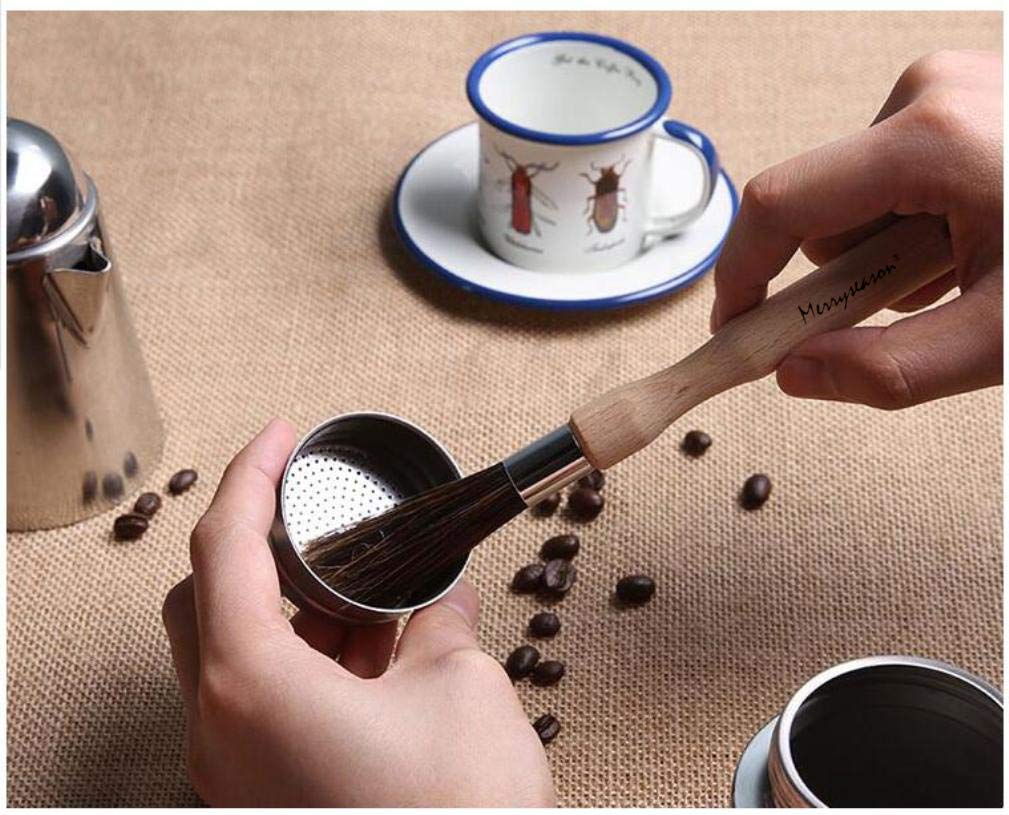Coffee Grinder Cleaning Brush - Espresso Maker/Machine Cleaner Tool for Home Kitchen Barista - Beechwood Wood Handle  Natural Boar Bristles  Leather Hanging Loop  8 ''