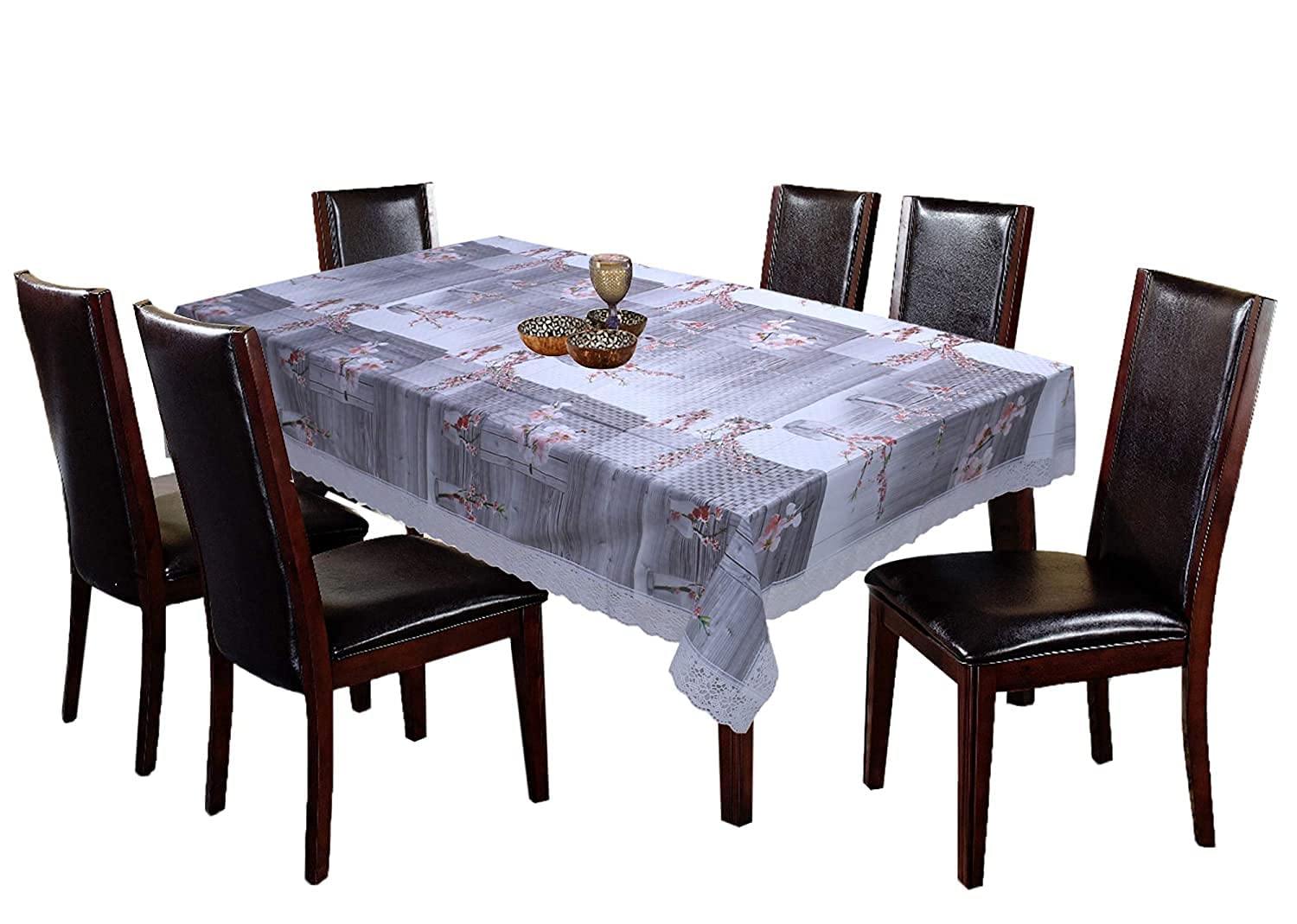 Kuber Industries Flower Design Pvc 6 Seater Dining Table Cover - Pink (Ctktc05458)