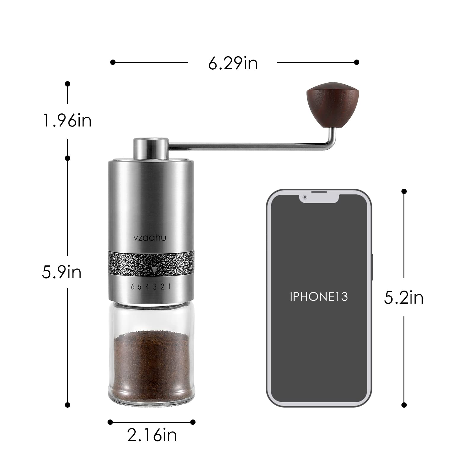 Vzaahu Manual Coffee Grinder With Lid Stainless Steel Fast Grind Conical Burr With Adjustable External Setting Coffee Bean Lover