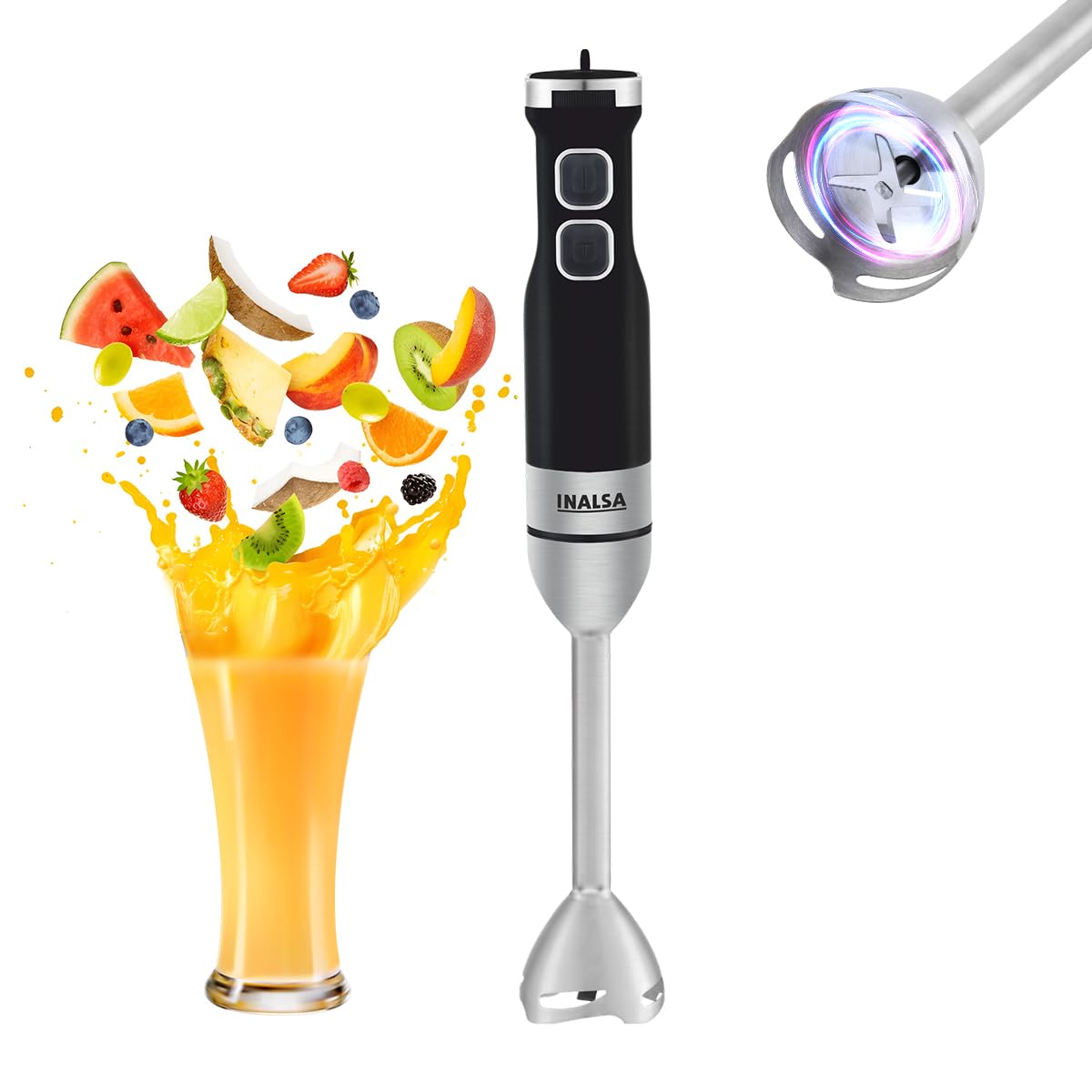 Inalsa Hand Blender Mixer|1350W Pure Copper Motor|Low Noise|20 Speed Control With Digital Display|Turbo Function|Bpa Free|Anti-S