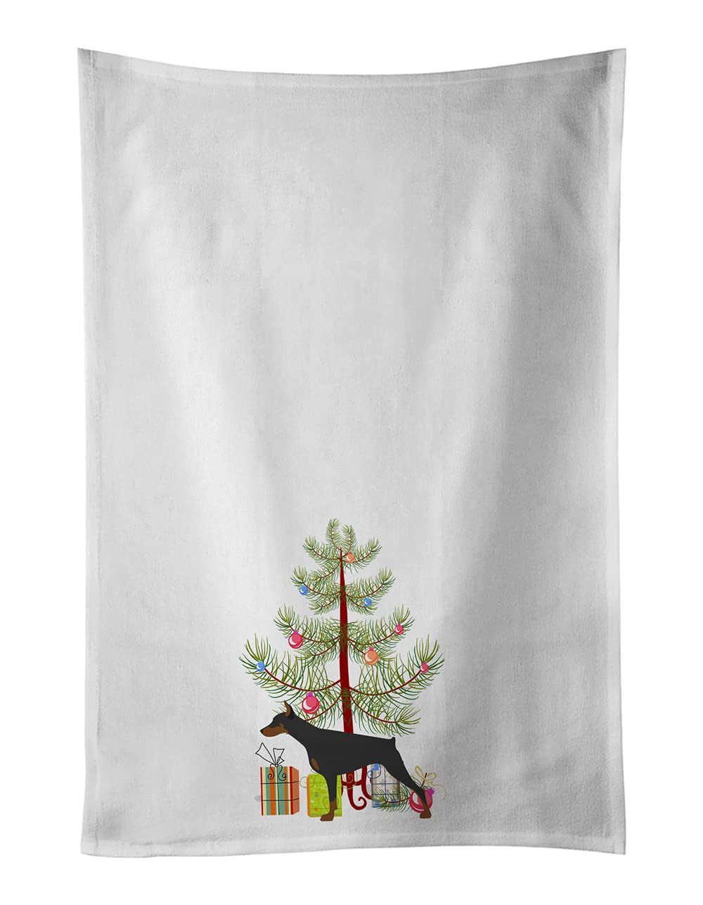 Doberman Pinscher Merry Christmas Tree White Kitchen Towel Set of 2