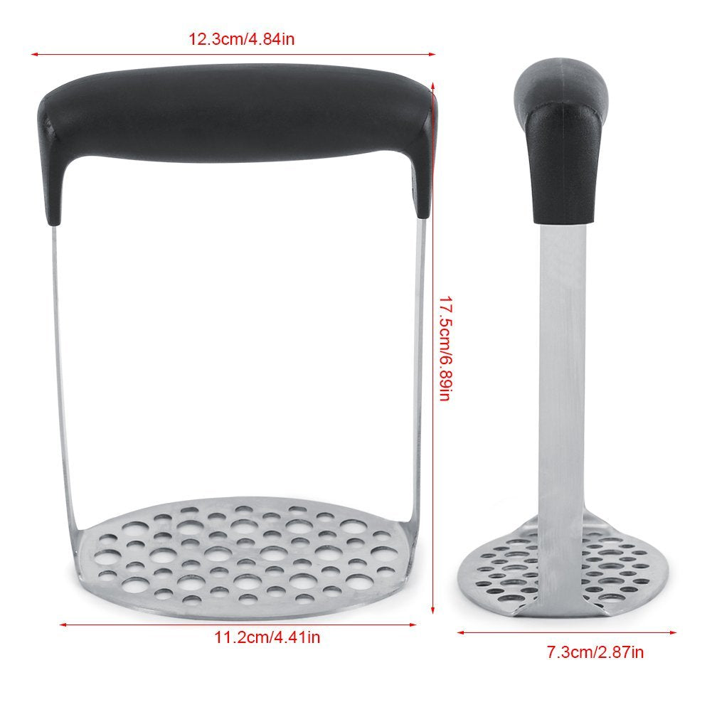 Zerone Stainless Steel Potato Banana Masher - Multifunctional Mashing Tool for Vegetables and Fruits - Black/Silver