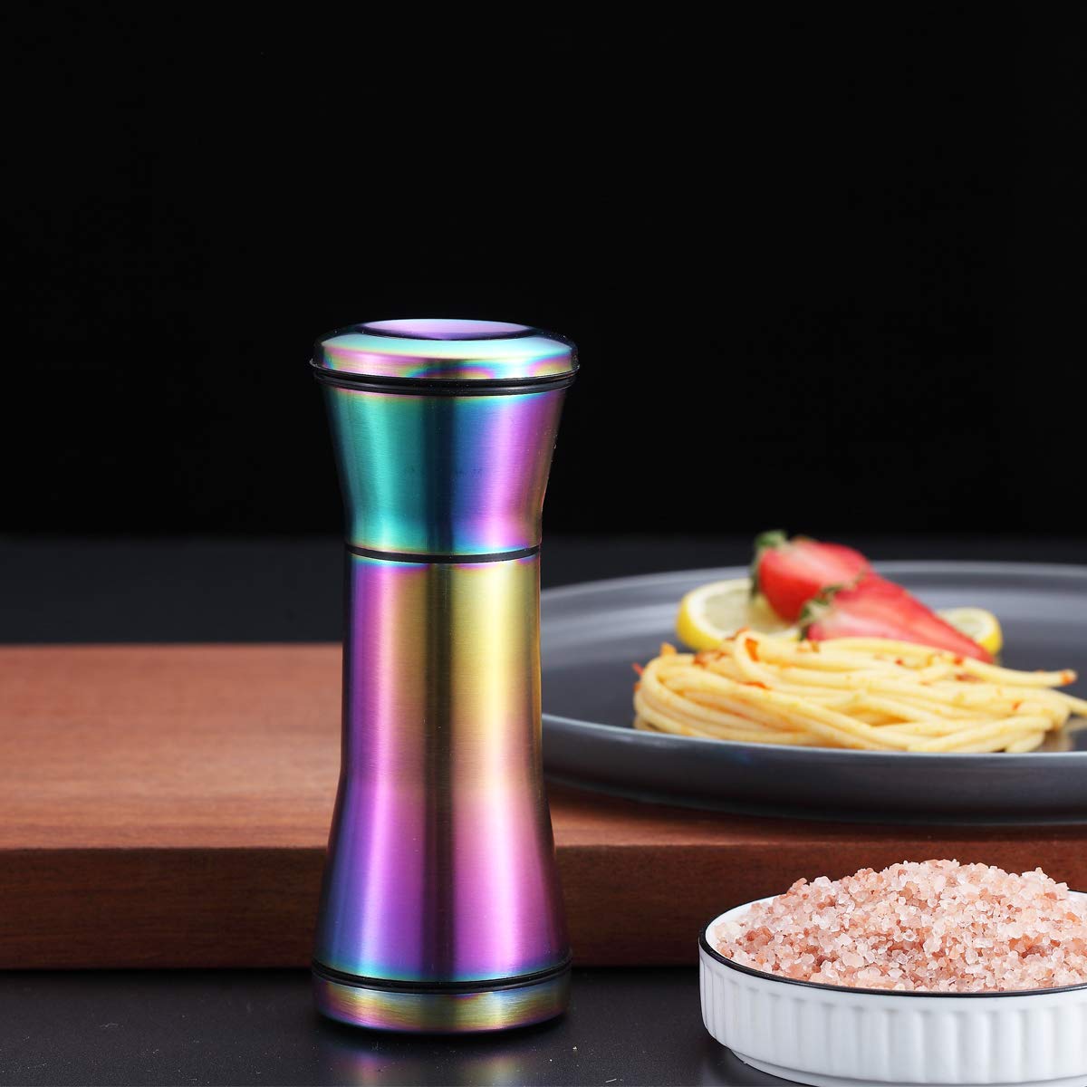 Rainbow Salt And Pepper Shakers, Kyraton Titanium Plating Stainless Steel Salt And Pepper Grinders Refillable Pepper Grinder, Pe