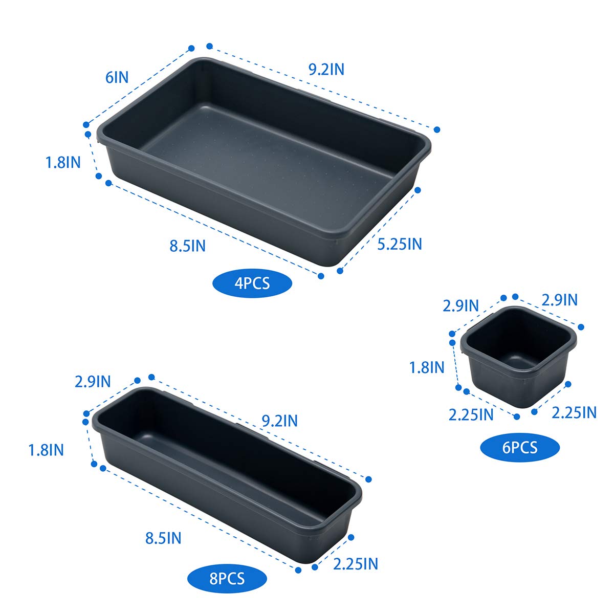 BYCY 18 Pcs Drawer Organizers Trays Set for Office Bathroom Dresser Interlocking Dividers Storage Bins Pack (18 Pieces Set)