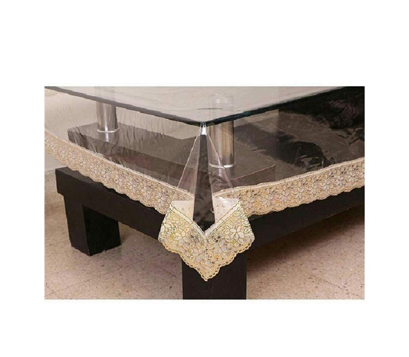 MONKDECOR PVC Transparent Square Centre Table Cover with Golden Border (LxB  45X45 Inches)