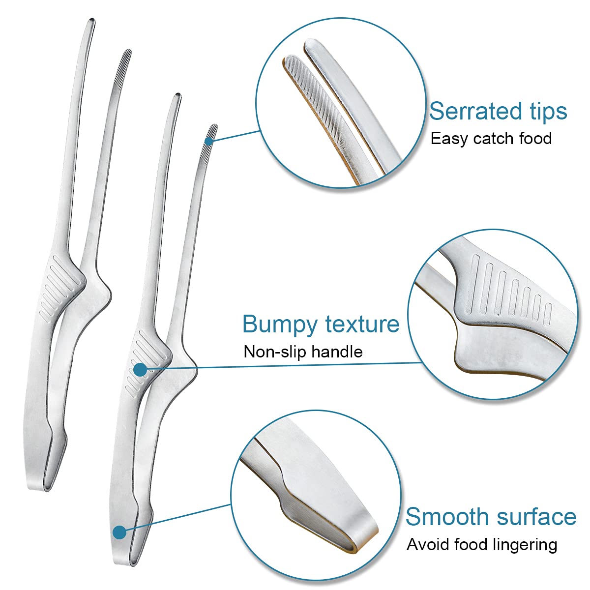 2 Pieces Stainless Steel Grill Tongs For Korean And Japanese Bbq Clean & Convenient Use,Non-Slip Serrated Tips,Ideal For Cooking