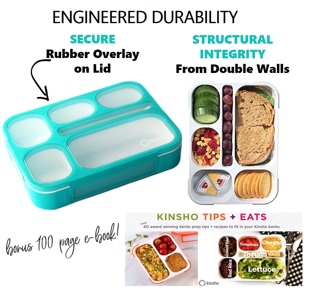 kinsho Bento Box Lunch-Box Containers for Kids  Adults  6 Compartment Lunch-Boxes  Leakproof School Bentobox  Snack or Meal Portion Container  BPA-Free  Teal