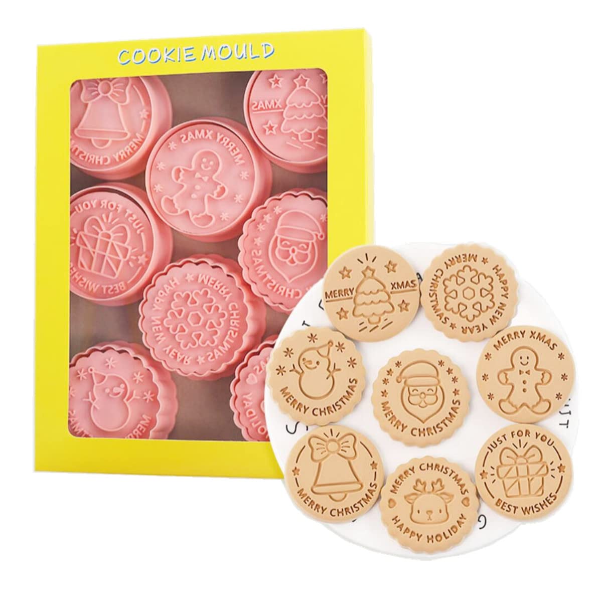 8 Pieces Round Christmas Cookie Cutter Cookie Moulds For Baking Cookie Mould Press Christmas Cookie Mould Set Kitchen Tools Plas