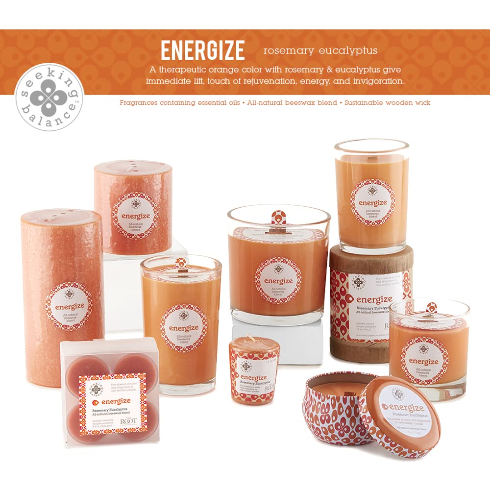 Root Candles Seeking Balance Wood Wick Spa Candle Aromatherapy Candles, 12-Ounce, Energize: Rosemary Eucalyptus