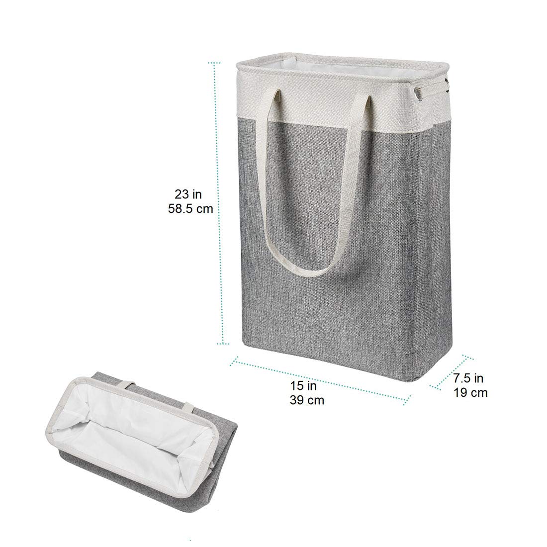 i BKGOO Laundry Basket with Handles Beige&Grey-Slim Laundry Bin Collapsible Dirty Clothes Basket Narrow Laundry Bag Foldable Dirty Hamper for Camping  Dorms  Apartments