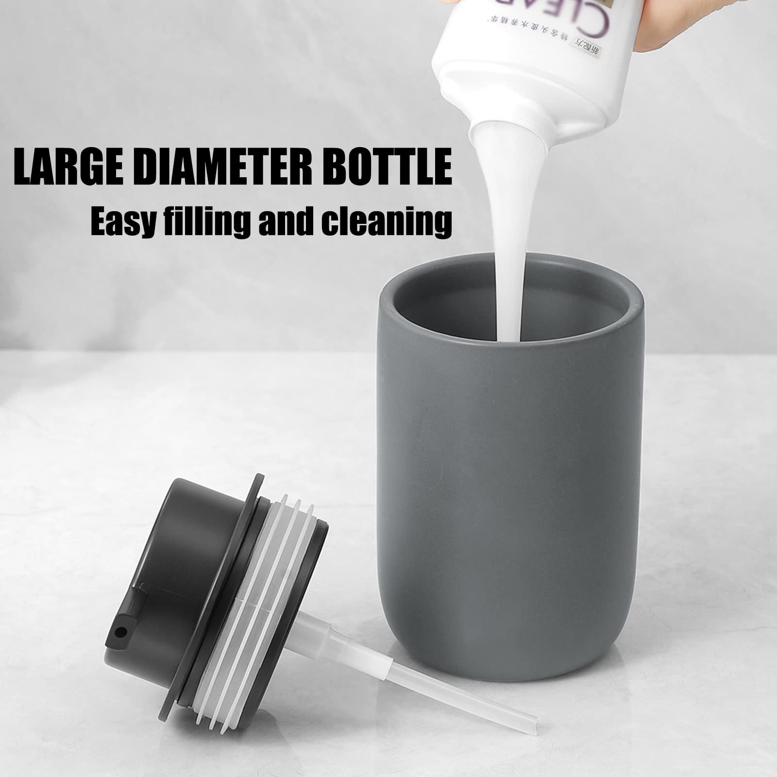 Hand Soap Dispenser for Bathroom Decro  Matte Grey Ceramic Liquid Pump Bottles Refillable Dish Dispenser for Kitchen Farmhouse Colleage Dorm  2 Pack