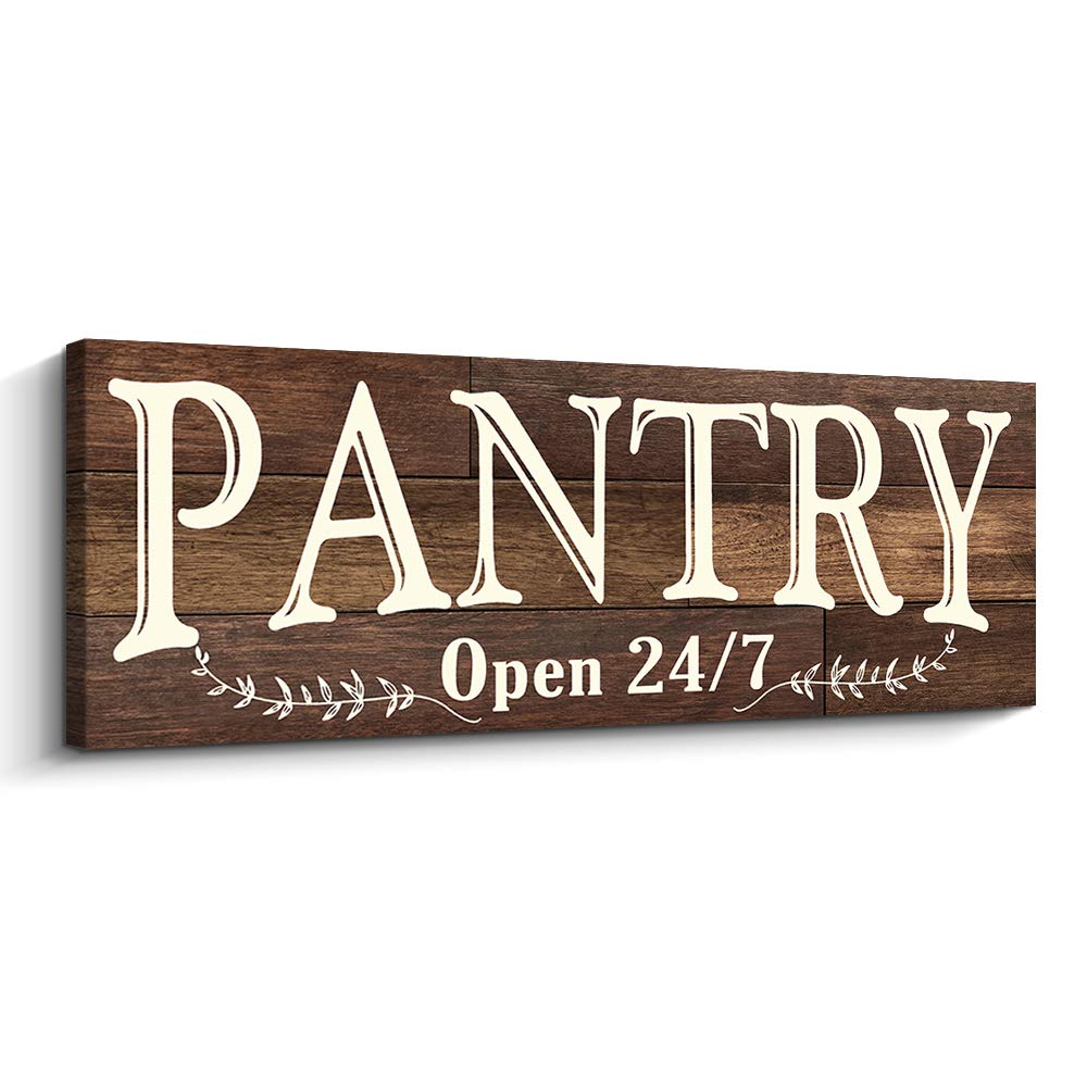 Pantry Sign Rustic Wood Color Canvas Wall Art Print Sign 5.5X16.5 (Pantry, Brown)