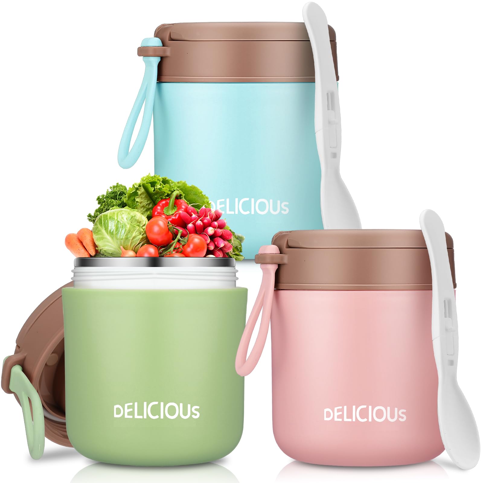 3 Pack Insulated Food Jar Set for Kids 15.2oz Insulated Food Container