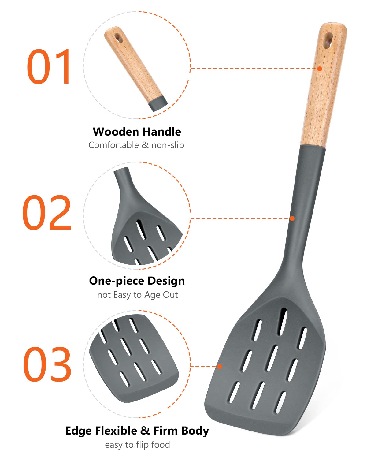 Pack Of 3 Silicone Spatula, Non Stick Cooking Utensil Set, Wooden Handle Kitchen Turner For Baking Mixing Grilling Serving Food