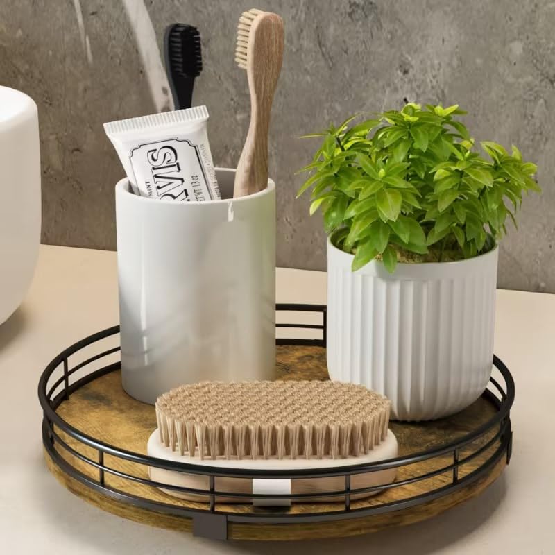 Lazy Susan Turntable Organizer for Table Top, 9 Round Wooden Lazy Susan for Cabinet Kitchen Countertop Pantry Dining Coffee Tabl