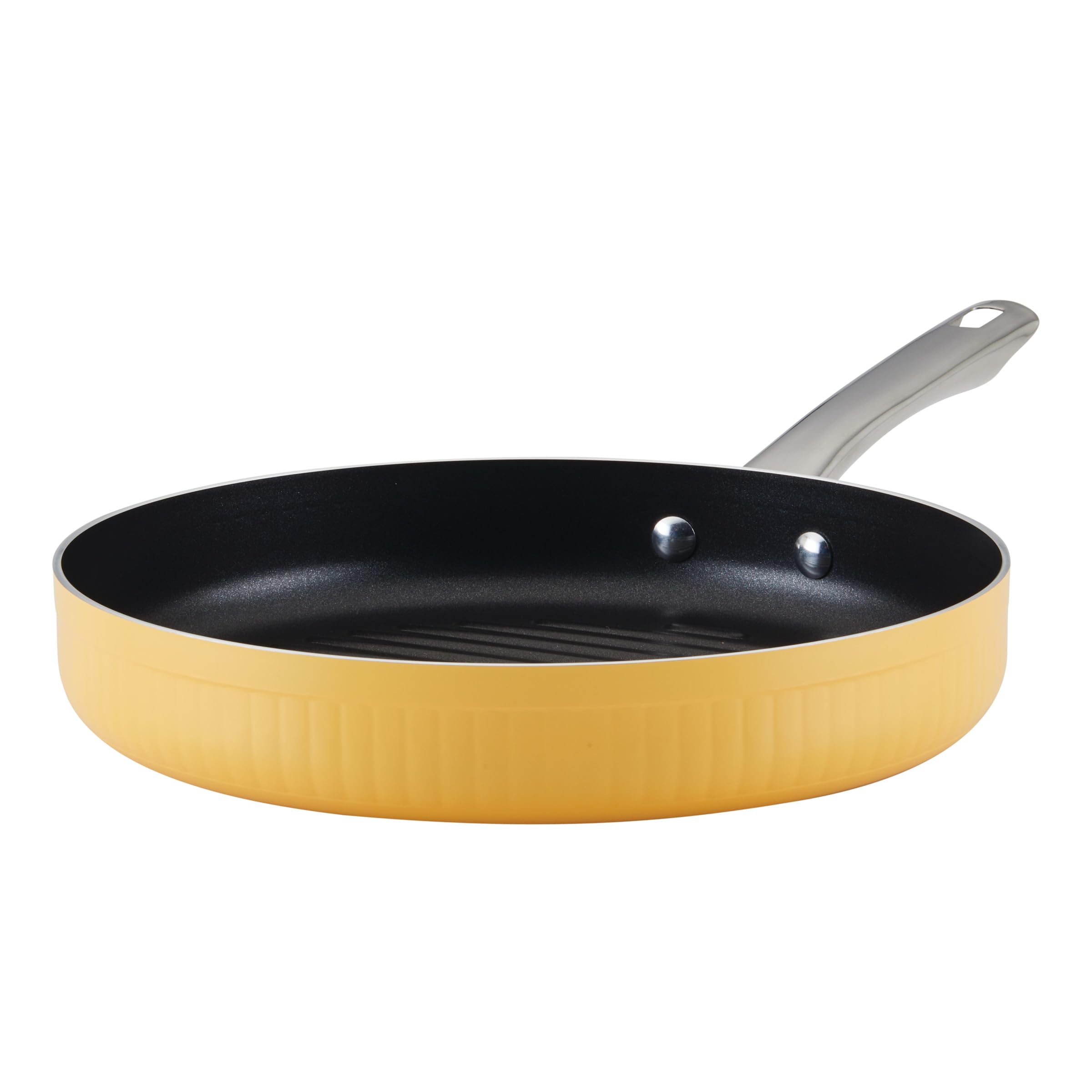 Farberware Style Nonstick Cookware Deep Round Grill Pan/Griddle, Dishwasher Safe, 11.25 Inch  Yellow
